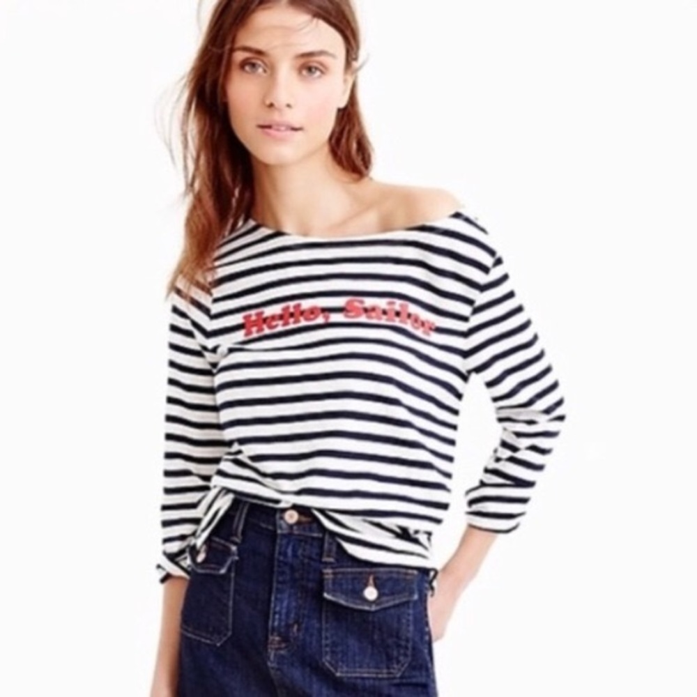 J. Crew Black and White Striped Long Sleeve Tee
